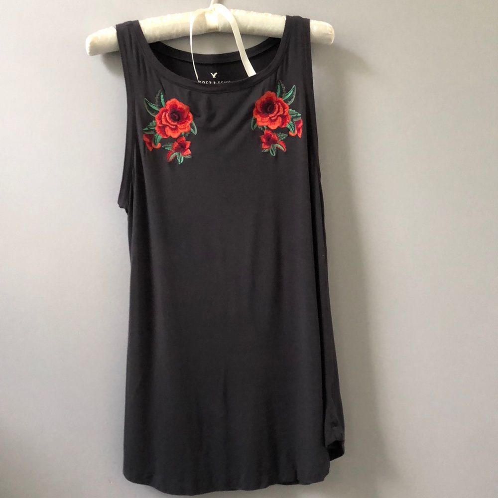 America Eagle- Rose embroidered tank